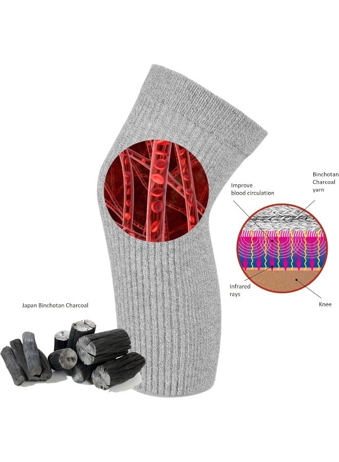 SENIOR ICARE Knee Warmers, Elastic Cotton Knee Sleeves - For Women, Men, Circulation Improvement and Joint Pain Relief for Arthritis Knees, Knitted Binchotan Charcoal Yarn, One Pair, Made in Japan - Image 3